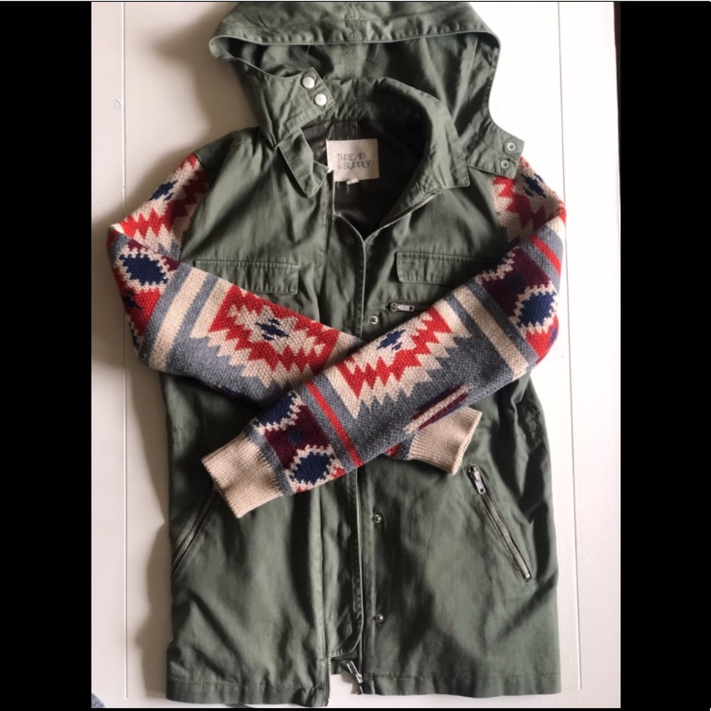 Thread & Supply Aztec sleeve utility green jacket